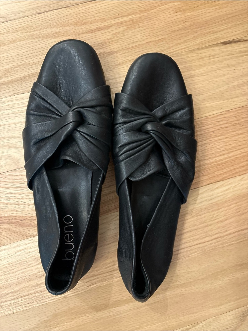 Bueno Black Knotted Leather Slip-On Loafers